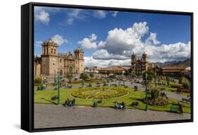 Plaza De Armas with the Cathedral and Iglesia De La Compania De Jesus Church, Cuzco, Peru-Yadid Levy-Framed Stretched Canvas