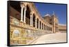 Plaza de Espana with ceramic tiled alcoves and arches, Maria Luisa Park, Seville, Spain-Neale Clark-Framed Stretched Canvas