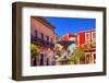 Plaza Del Baratillo, Baratillo Square, Fountain, Colorful Buildings, Guanajuato, Mexico-William Perry-Framed Photographic Print