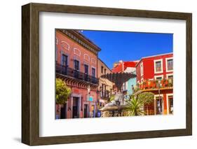 Plaza Del Baratillo, Baratillo Square, Fountain, Colorful Buildings, Guanajuato, Mexico-William Perry-Framed Photographic Print