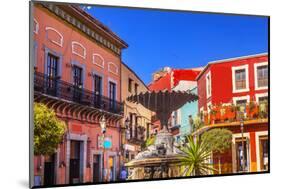 Plaza Del Baratillo, Baratillo Square, Fountain, Colorful Buildings, Guanajuato, Mexico-William Perry-Mounted Photographic Print