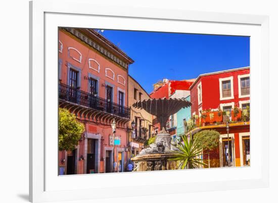 Plaza Del Baratillo, Baratillo Square, Fountain, Colorful Buildings, Guanajuato, Mexico-William Perry-Framed Premium Photographic Print