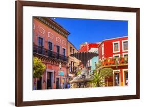Plaza Del Baratillo, Baratillo Square, Fountain, Colorful Buildings, Guanajuato, Mexico-William Perry-Framed Premium Photographic Print