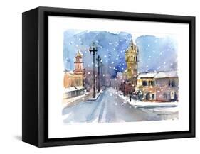 Plaza in Winter, 2015-John Keeling-Framed Stretched Canvas