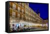 Plaza Mayor Cafes at Dusk, Madrid, Spain, Europe-Charles Bowman-Framed Stretched Canvas