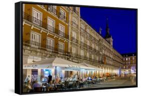 Plaza Mayor Cafes at Dusk, Madrid, Spain, Europe-Charles Bowman-Framed Stretched Canvas