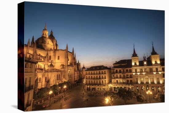 Plaza Mayor in evening with the Cathedral and Town Hall, Segovia, UNESCO World Heritage Site, Spain-Richard Maschmeyer-Stretched Canvas