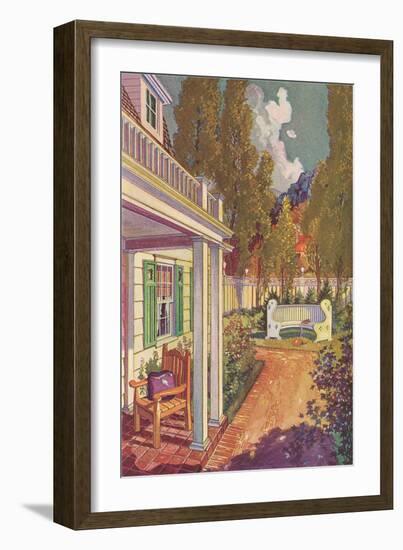 Pleasant Backyard with Bench-null-Framed Art Print