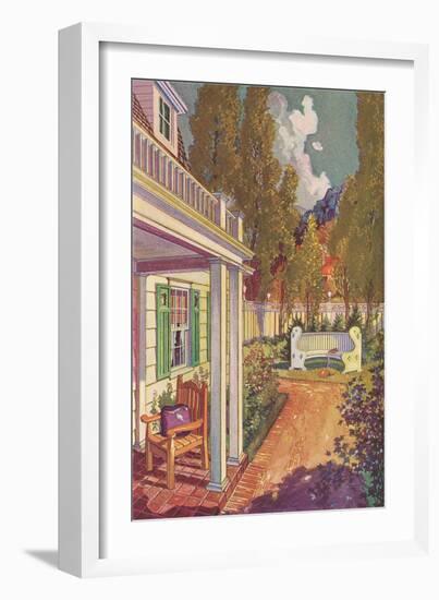 Pleasant Backyard with Bench-null-Framed Art Print