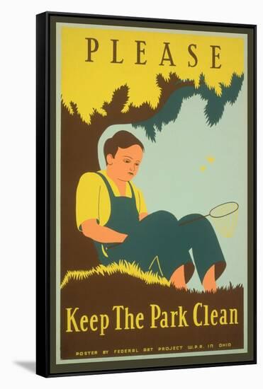Please Keep the Park Clean, Boy with Net-null-Framed Stretched Canvas