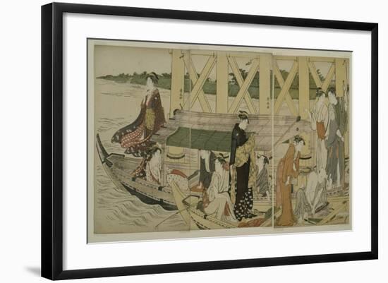 Pleasure Boats Below Azuma Bridge, C.1784-Torii Kiyonaga-Framed Giclee Print