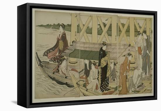 Pleasure Boats Below Azuma Bridge, C.1784-Torii Kiyonaga-Framed Stretched Canvas