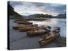 Pleasure boats on the shore at Derwentwater, Lake District National Park, Cumbria, England, United -Jon Gibbs-Stretched Canvas