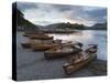 Pleasure boats on the shore at Derwentwater, Lake District National Park, Cumbria, England, United -Jon Gibbs-Stretched Canvas