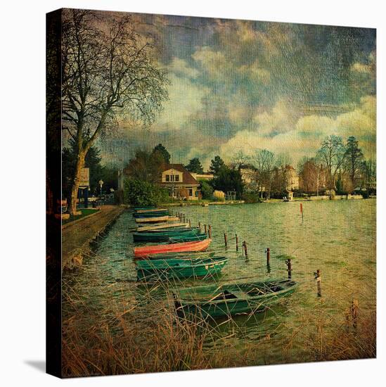 Pleasure Lake with Rowing Boats-Salvatore Elia-Stretched Canvas