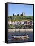 Pleasure Ship Below Whitby Abbey and St. Marys Church, Whitby, North Yorkshire, Yorkshire, England-Mark Sunderland-Framed Stretched Canvas