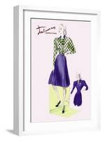 Pleated Dress with Plaid Jacket-null-Framed Art Print