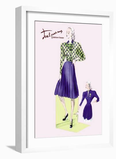 Pleated Dress with Plaid Jacket-null-Framed Art Print