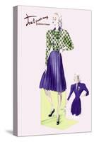Pleated Dress with Plaid Jacket-null-Stretched Canvas
