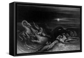 Plesiosaurus battling Temnodontosaurus , 1840-John Martin-Framed Stretched Canvas