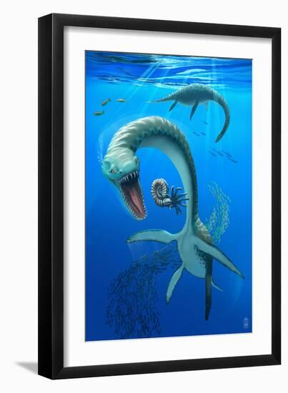 Plesiosaurus Dinosaur-Lantern Press-Framed Art Print