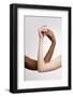 Plexus of Female Hands. Graceful Female Hands Touch Each Other Isolated on Grey Studio Background.-master1305-Framed Photographic Print