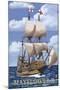 Plimoth Plantation, Massachusetts - Mayflower II-Lantern Press-Mounted Art Print