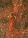Red Nymph (Girl in a Wood Wears Flower Crown)-Plinio Nomellini-Framed Art Print