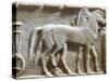 Plinth of Kouros Statue, Bas-Relief Depicting Hoplites and Horse-Drawn Chariot, Circa 490 BC-null-Stretched Canvas