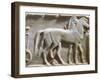 Plinth of Kouros Statue, Bas-Relief Depicting Hoplites and Horse-Drawn Chariot, Circa 490 BC-null-Framed Giclee Print