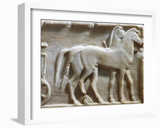 Plinth of Kouros Statue, Bas-Relief Depicting Hoplites and Horse-Drawn Chariot, Circa 490 BC-null-Framed Giclee Print