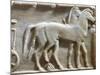 Plinth of Kouros Statue, Bas-Relief Depicting Hoplites and Horse-Drawn Chariot, Circa 490 BC-null-Mounted Giclee Print