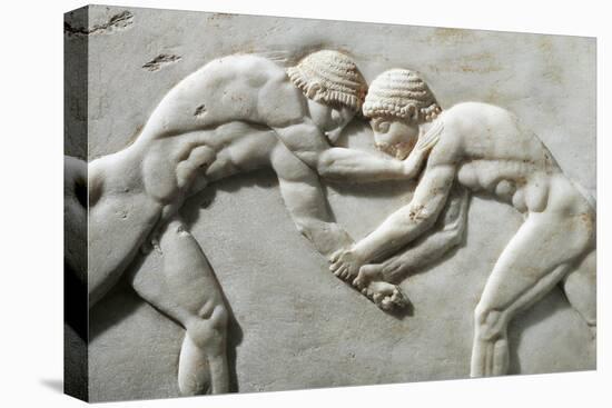 Plinth of Kouros Statue, Bas-Relief Depicting Wrestlers, Circa 510 B.C., Detail-null-Stretched Canvas