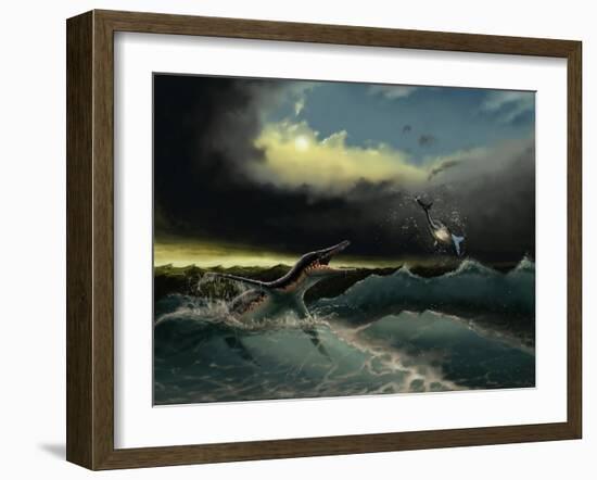 Pliosaurus Irgisensis Attacking a Shark-null-Framed Art Print