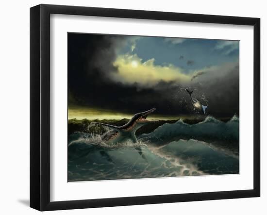 Pliosaurus Irgisensis Attacking a Shark-null-Framed Art Print