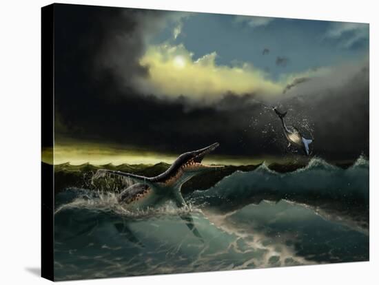 Pliosaurus Irgisensis Attacking a Shark-null-Stretched Canvas