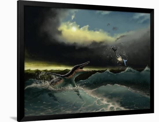 Pliosaurus Irgisensis Attacking a Shark-null-Framed Art Print