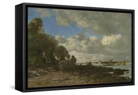 Plougastel, the Ferry Crossing, 1873 (Oil on Canvas)-Eugene Louis Boudin-Framed Stretched Canvas