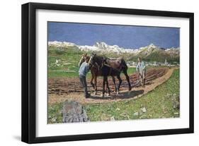 Ploughing, 1887-90-Giovanni Segantini-Framed Giclee Print