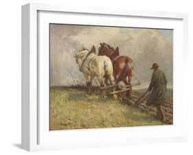 Ploughing, C.1900-19-John Atkinson-Framed Giclee Print