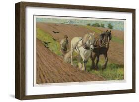 Ploughing with a Pair of Horses-H. Wheelwright-Framed Art Print