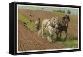 Ploughing with a Pair of Horses-H. Wheelwright-Framed Stretched Canvas
