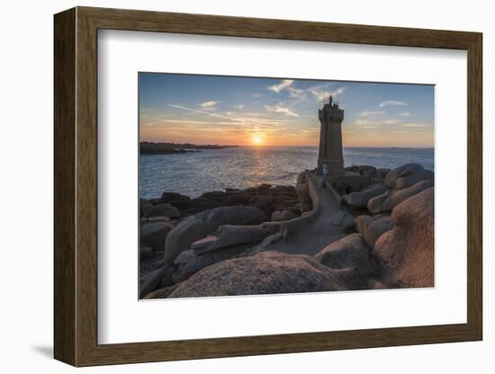 Ploumanach lighthouse at sunset, Perros-Guirec, Cotes-d'Armor, Brittany, France, Europe-Francesco Vaninetti-Framed Photographic Print