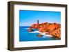 Ploumanach Lighthouse Sunset in Pink Granite Coast, Brittany, France.-stevanzz-Framed Photographic Print