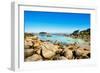 Ploumanach, Rocks and Bay Beach in Morning. Pink Granite Coast, Perros Guirec, Brittany, France-stevanzz-Framed Photographic Print