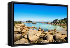 Ploumanach, Rocks and Bay Beach in Morning. Pink Granite Coast, Perros Guirec, Brittany, France-stevanzz-Framed Stretched Canvas