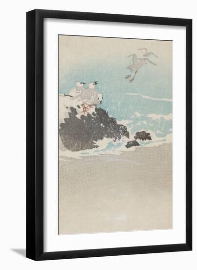 Plovers over Waves-null-Framed Art Print