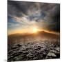 Plowed Field in the Mountains at Sunset-Givaga-Mounted Photographic Print