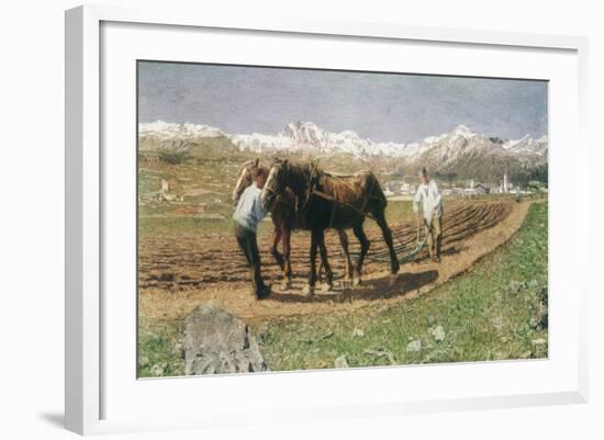 Plowing in the Engadin-Giovanni Segantini-Framed Giclee Print