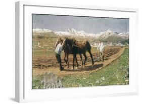 Plowing in the Engadin-Giovanni Segantini-Framed Giclee Print